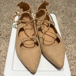 Express Beige Lace-Up Flats